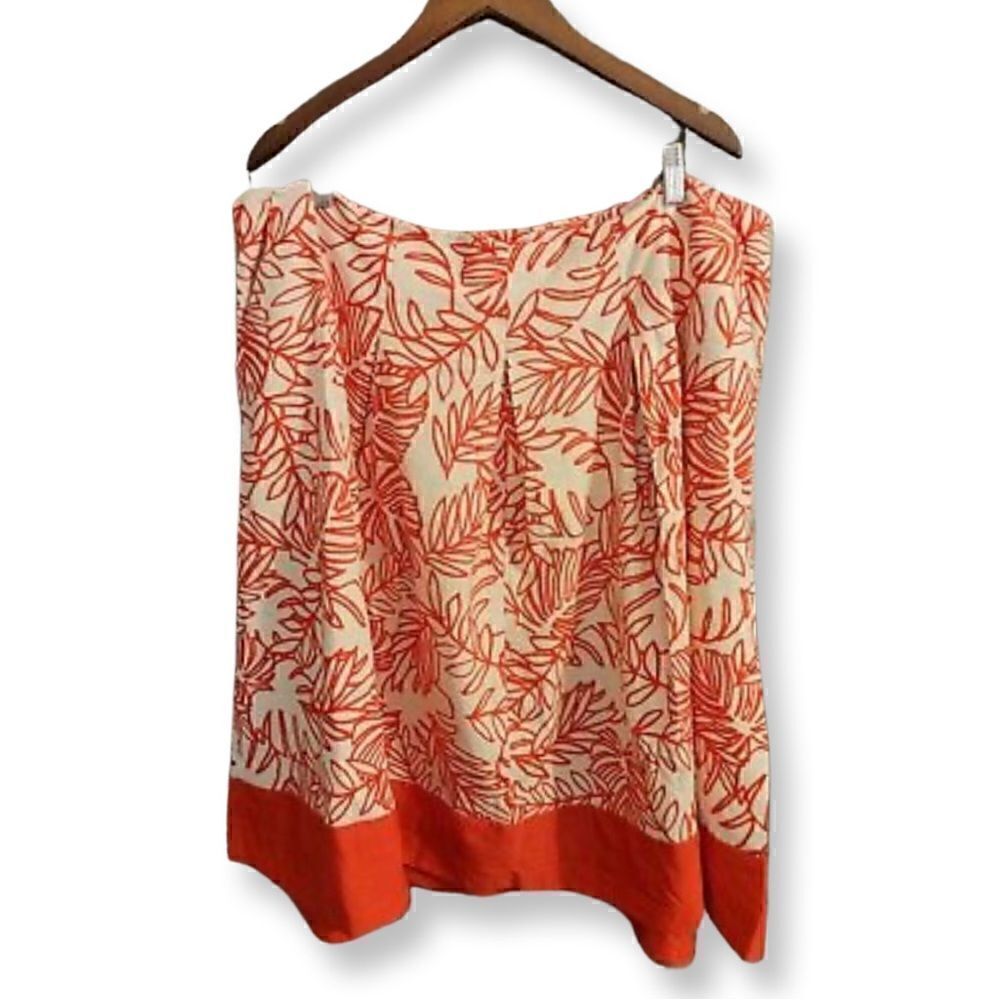 PLUS size Lane Bryant Red & White Pleated Flare Floral Skirt Linen - Picture 8 of 16